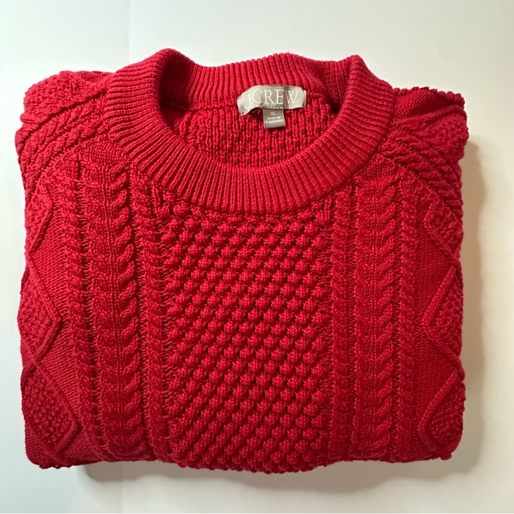 J. Crew Cotton Cable Knit Crewneck Sweater in Red | XL | EUC